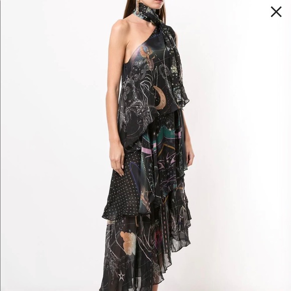 Camilla Asymmetrical Neck Tie Midnight Moon Dress - Picture 2 of 16